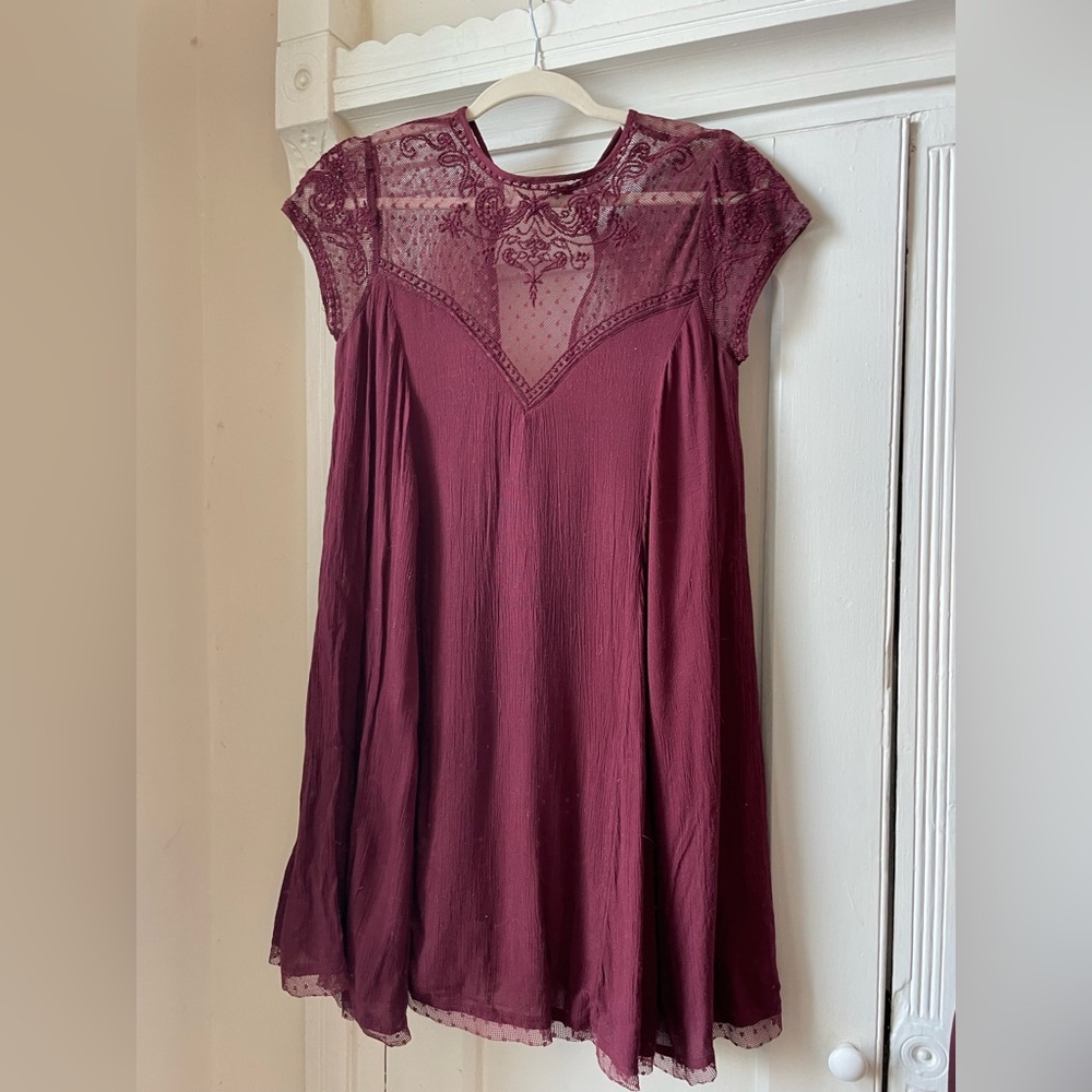 Burgundy Babydoll Mini Dress